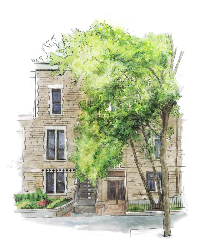 Watercolor drawing of 3549-51 Sainte-Famille