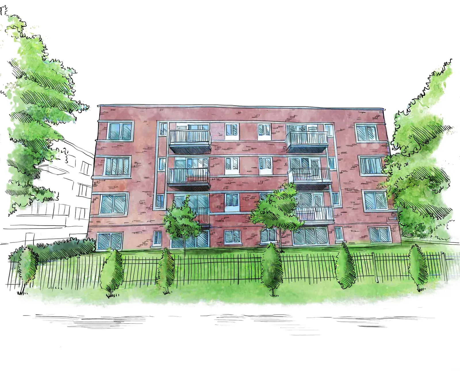 Watercolor drawing of 3800 Dupuis in Côte-des-Neiges