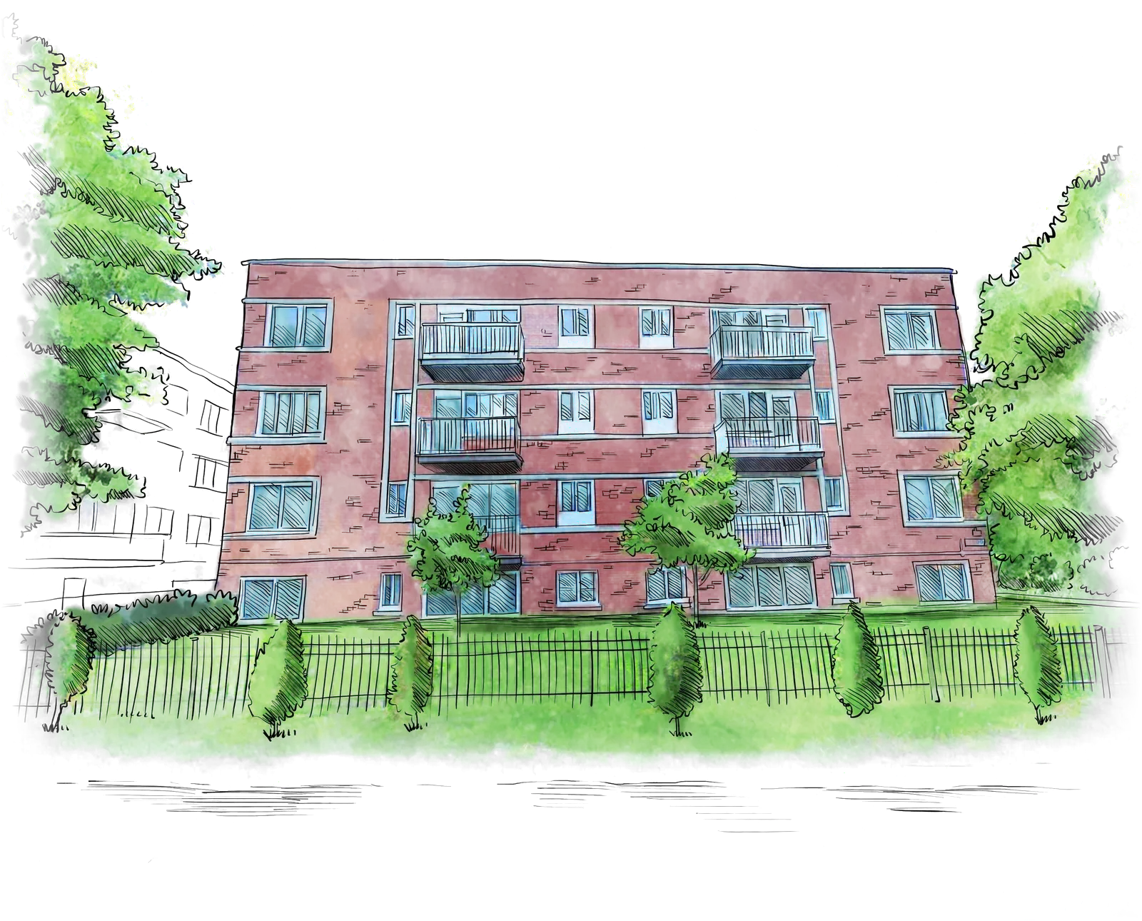 Watercolor drawing of 3800 Dupuis in Côte-des-Neiges