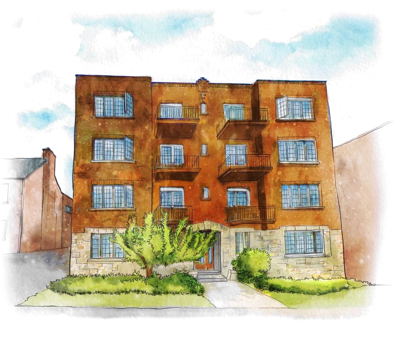 Watercolor drawing of 5050 Roslyn / 5051 Grosvenor