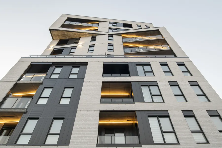 Solaris facade with cantilevered balconies