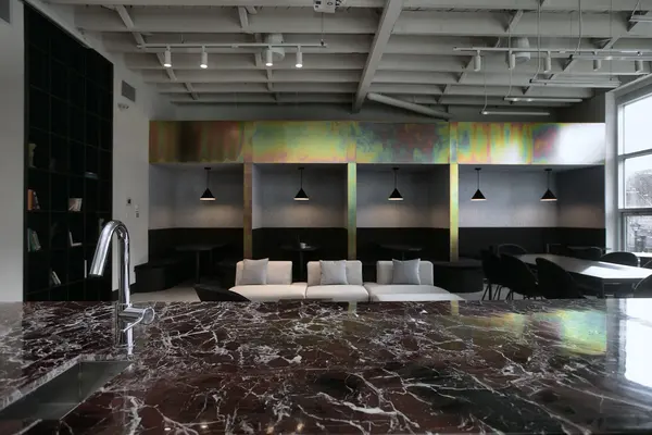 Marble island looking toward the booths and the lounge